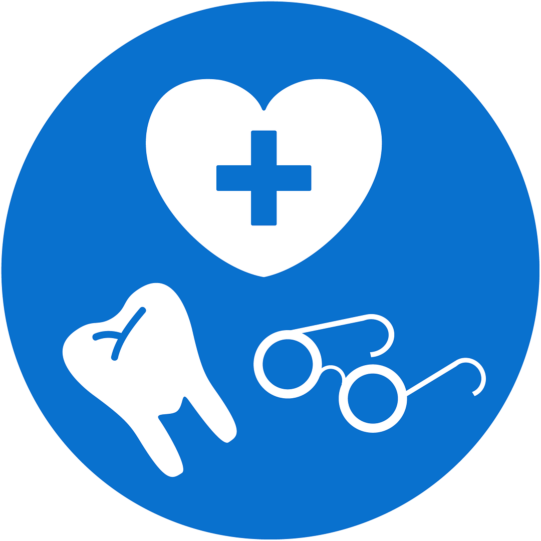 Health icon featuring heart care, dental care, and eye care